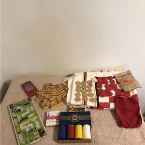 Lot of Vintage Games Towel Checkers Lowe Poker Chips Hand Held Maze & More